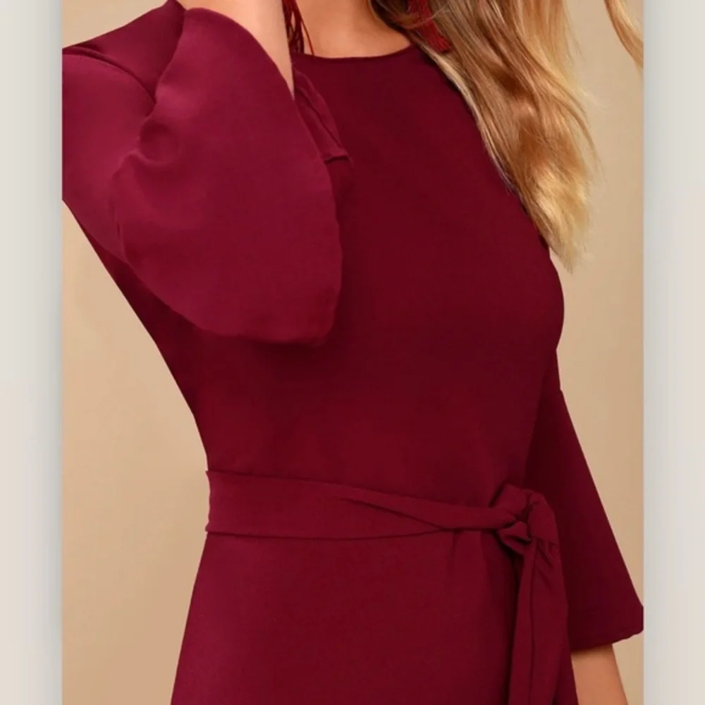 Lulus Last Love Song Burgundy Tie Waist‎ 3/4 Bell Sleeve Dress MEDIUM